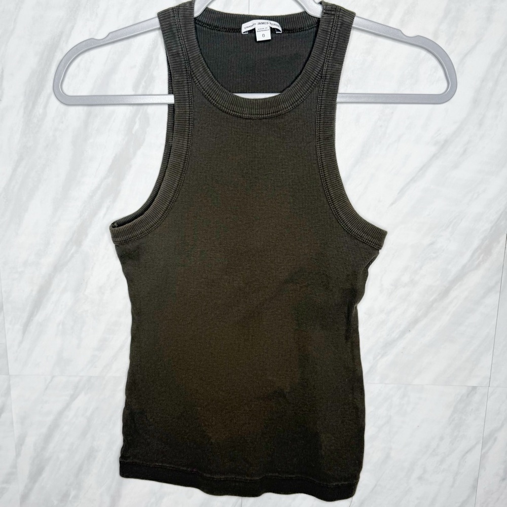 James Perse Olive Ribbed Tank Top 0